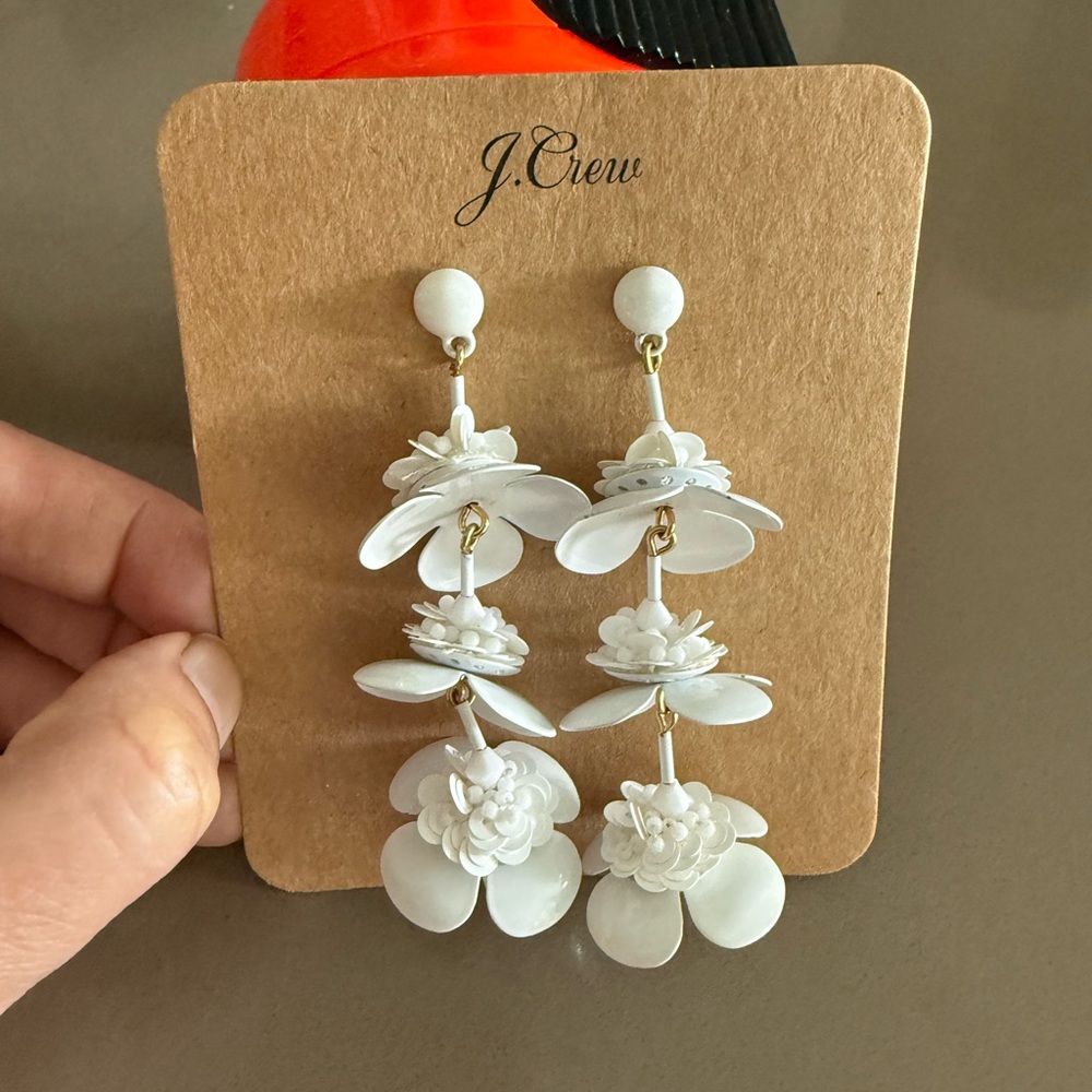 J. Crew White Floral Statement Earrings